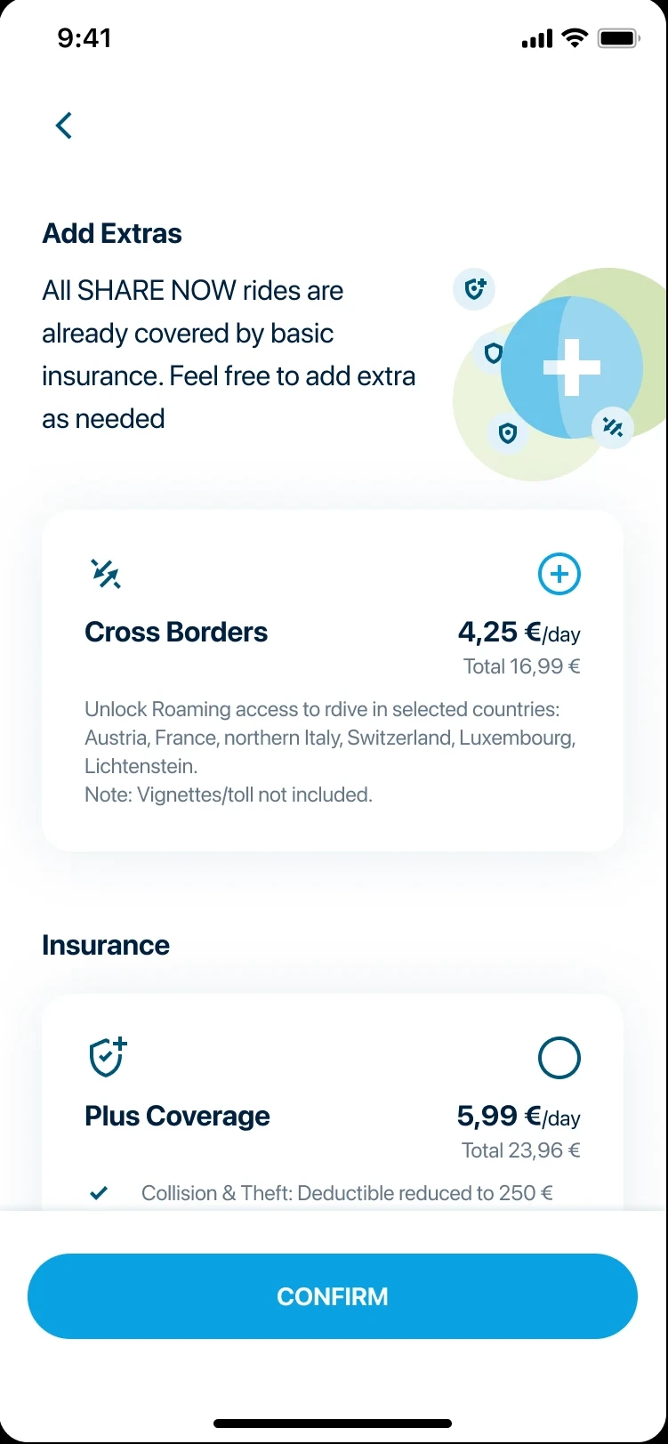 Dedicated extras stage for longer rentals with full explanation space