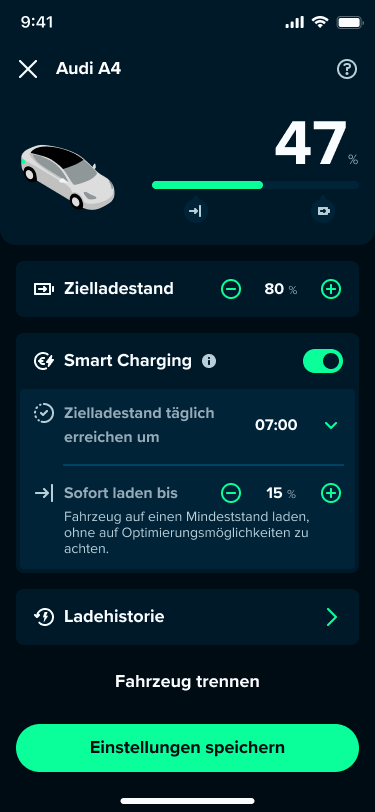 Vehicle settings, Smart Charging active