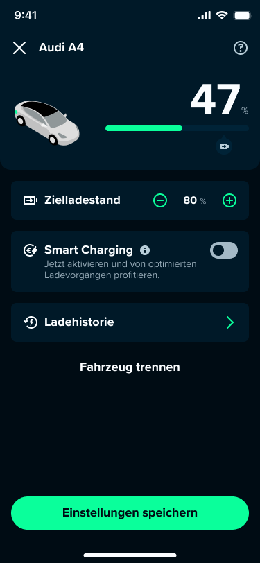 Vehicle settings, Smart Charging inactive